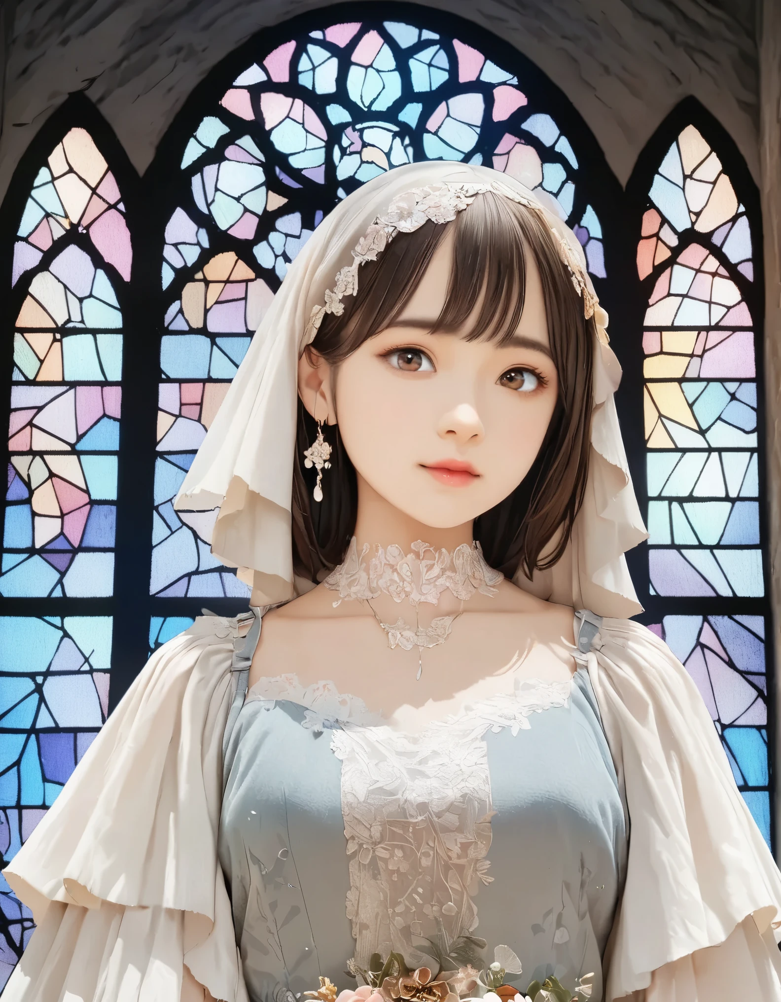 (best quality, 8k, high resolution:1.2), 1girl, stained glass, upper body