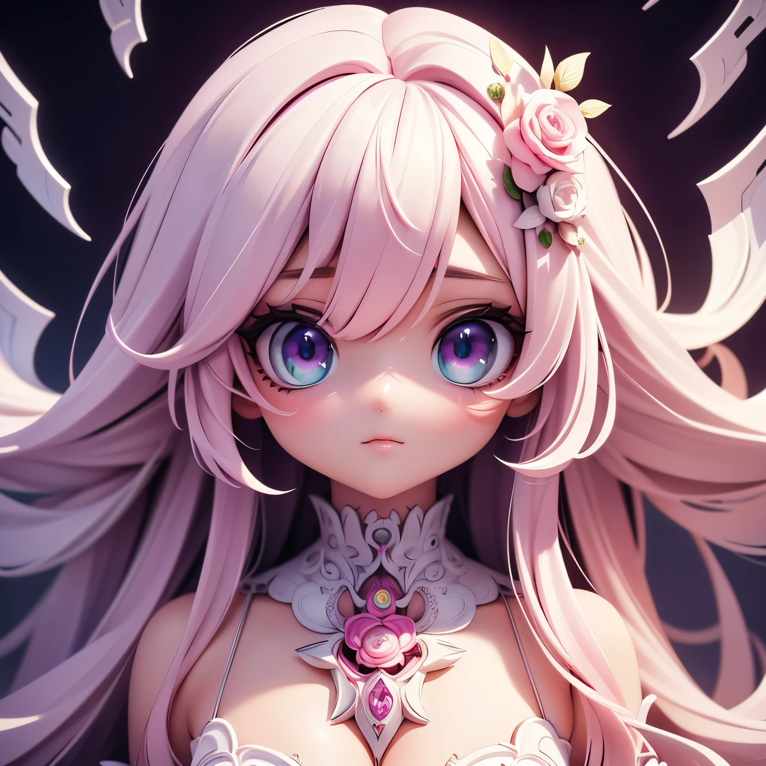 (absurd, high resolution, super detailed), 1 Girl, unique, very fine eyes , ( Official Art , beauty and aesthetics : 1.2), (Fractal Art: 1.3), White and pink color scheme, Most detailed