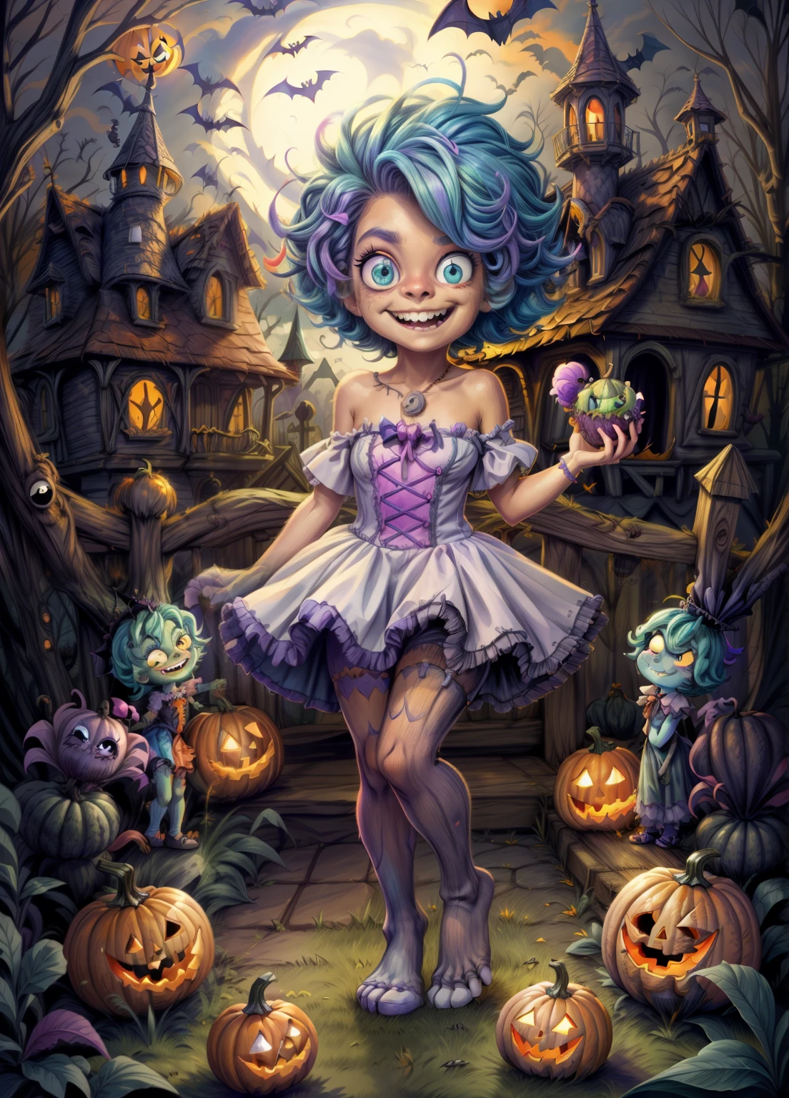 a smiling cute monster boy, adorable monster boy, halloween monster, spooky cute monster, whimsical monster, monstrous creature, monster boy with large eyes, monster girl with colorful hair, monster girl in a playful pose, monster boy with a friendly expression, playful monster, cute monster character, vibrant colors, pastel colors, soft lighting, fantasy art, digital painting, artstation quality, 8k, highly detailed, intricate details, clean lines, smooth shading, painterly style, happy halloween