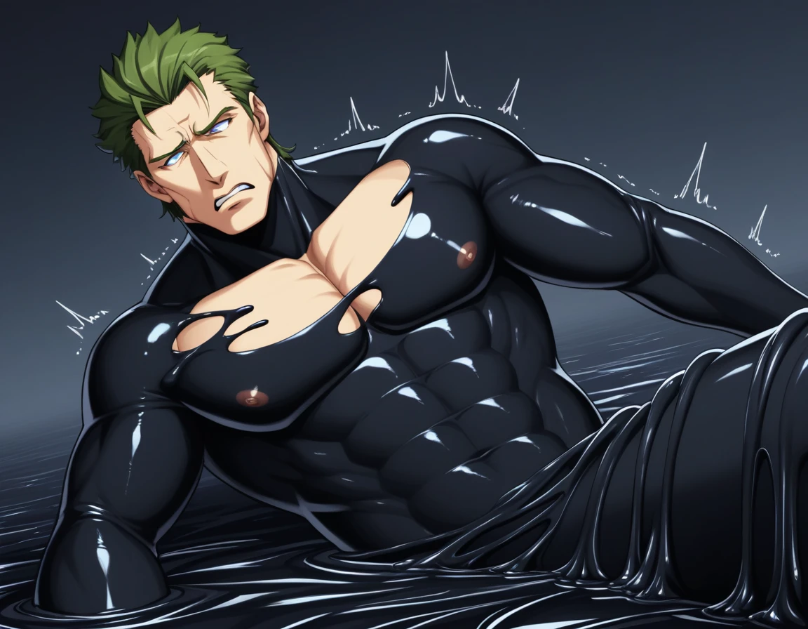 anime characters：Priapus in Venom Tights, black sports headband, 1个年轻的muscular man, male focus, buzz clip, White Venom Skinny Suit, venom logo, A large amount of milky white slime covering the whole body, muscular man, extra large breasts, only, alone, short yellow hair, stubble, yellow eyes, blink, White background, simple background, amazing quality, best aesthetics, Ridiculous, bright pupils, short hair, open lips, blush, open lips, moan, Slobber, traces of saliva, Endure the face, best quality