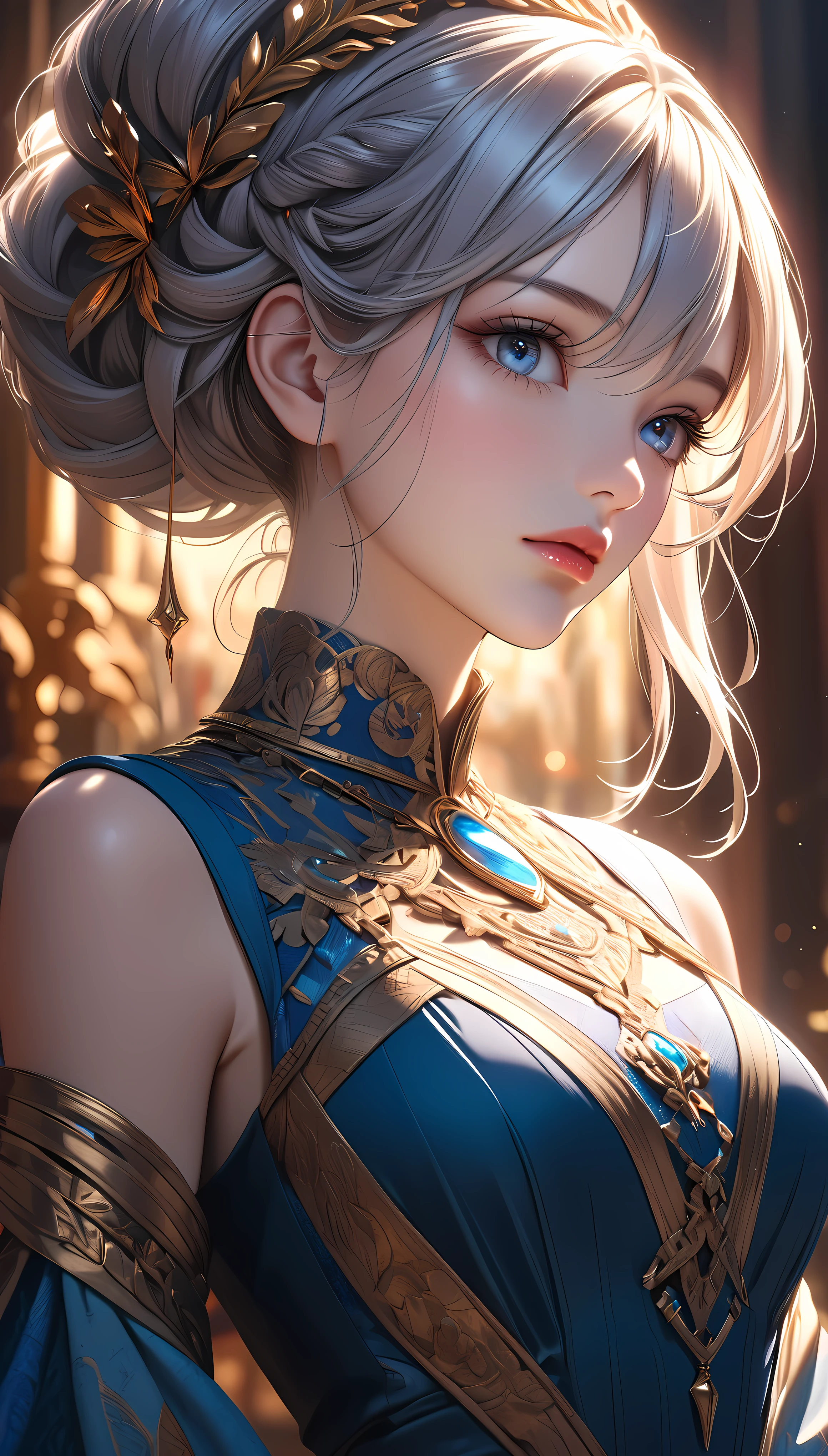 1 girl, solo, character "Atlas", beautiful detailed eyes, beautiful detailed lips, extremely detailed eyes and face, long eyelashes, intricate hairstyle, elegant dress, serene expression, detailed fabric textures, warm lighting, vibrant colors, cinematic composition, dramatic lighting, photorealistic, highly detailed, 8k, masterpiece