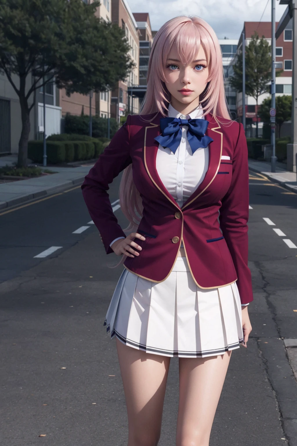 ((Highest quality)), ((masterpiece)), (detailed), One girl, uniform,Lewd ,Pink Hair,Miniskirt