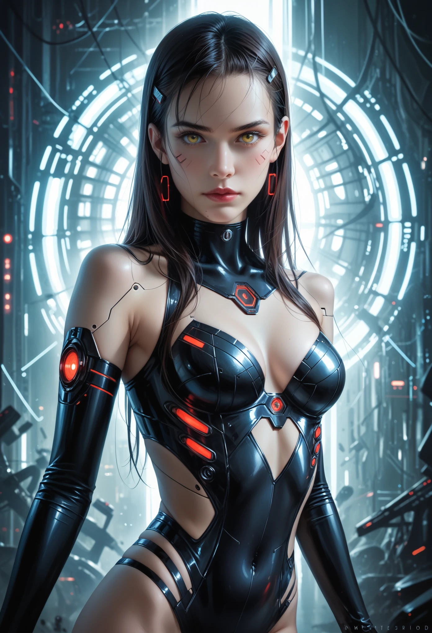 score_9, score_8_up, score_7_up, score_6_up, score_5_up, score_4_up, (super realistic photo:1.6), beautiful digital paint, Beautiful detailed realistic digital art, A highly detailed yellow eyed violet android girl and stunning scarlet vampire girl standing side by side in a futuristic 2200 year old sci-fi world, (doing sexy and erotic pose:1.7), intricate cyberpunk setting, dramatic lighting, cinematic composition, intense colors, chiaroscuro, moody atmosphere, photorealistic, 8k, masterpiece, ultra-detailed, extremely detailed erotic facial features, realistic skin textures, advanced android technology, flowing clothes, complex background elements, neon lights, holographic displays, advanced architecture, dynamic poses, powerful and mysterious,