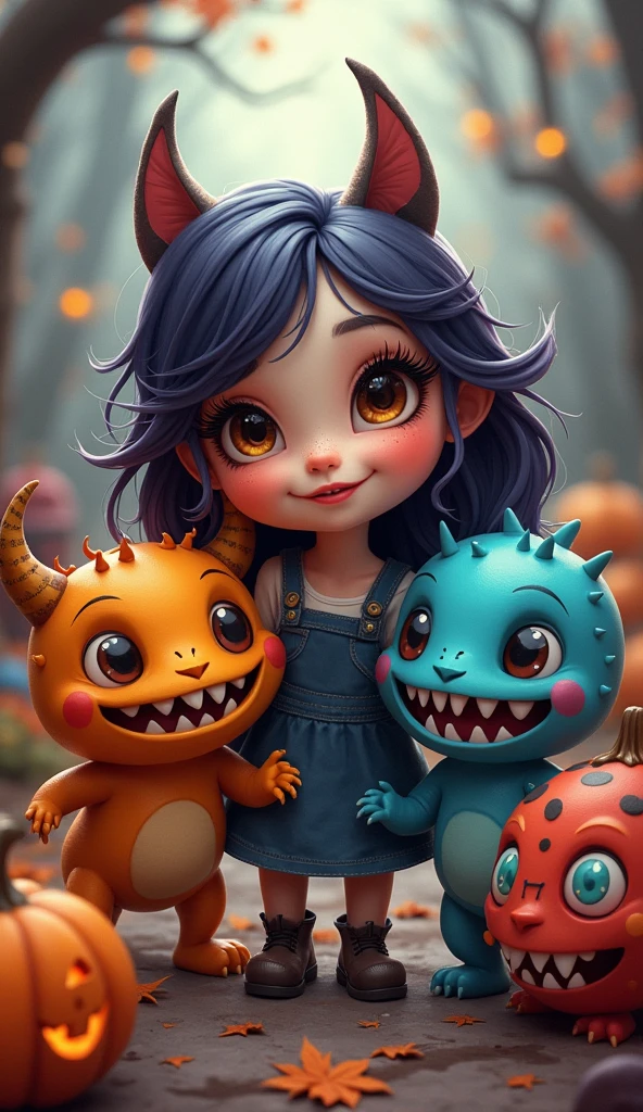 "Cute Monsters": A cute and whimsical illustration featuring friendly monsters in vibrant colors, with silly expressions and playful interactions, ideal for a light-hearted and ???-friendly Halloween, Ultra realism, color field printing, high detail, UHD, 8k, anatomically correct, cinematic lighting 4d quality --auto --s2