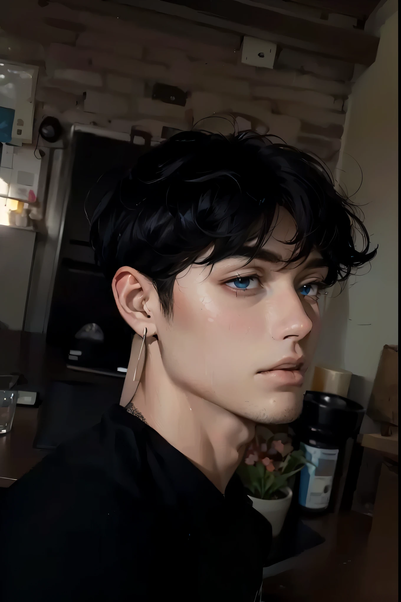 masterpiece, best quality, 1male mature, man, mature, 32 years, gray black hair, blue eyes, glasses, CEO, white shirt, mugshot, wall background, detailed eyes, detailed facial features, realistic and high resolution (best quality, 4k, 8k, highres, masterpiece:1.2)