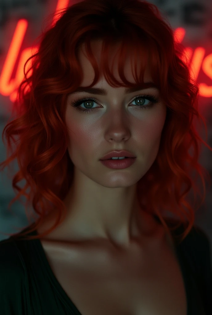 a red-haired girl with fair skin and freckles, long curly light orange hair, emerald green eyes with a sarcastic expression, gorgeous body, with beautiful and very large breasts, all naked, highly detailed and expressive face, (best qualityer,4K,8k,high resolution,work of art:1.2),ultra detali,(realisitic,photorealisitic,photo-realisitic:1.37),portraite,conceptual artwork,dramatic lighting,bright coloured,details Intricate, (Avoid deformed and poorly designed eyes)