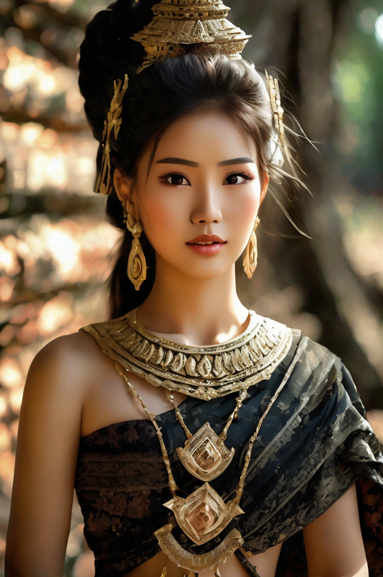 ( 3 women), Full body images,   realistic details, sharp picture,  Thai girl dressed in the style of the ancient Ayutthaya Kingdom, Openly , beautiful, (( sexy)),  voluminous , ((Age difference)), ((Different Appearance))