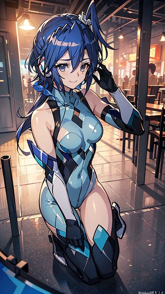 ((full body)), ((: Tsubasa,  Interface Headset , Symphogear Bodysuit:1.4,  dark blue hair)),Realistic,masterpiece, Best Quality, (Realistic,photo-Realistic:1.4), ( RAW Photos:1.2),  highly detailed CGユニティ8K壁紙, Delicate and beautiful, wonderful,Detailed , Official Art, Absurd, incredibly Absurd,  Huge File Size ,  Ultra Details , highly detailed eyes and faces,  light on face ,(little smile:1.2),( blue hair:1.3),Long Hair,(Wearing combat uniform:1.4),Nature background( blue eyes :1.5),Castle Background,Kasumigaoka Tsubasa , headphones, hair ornament((Realistic, masterpiece,  best quality, 8k,  Kampala:1.3)),  Professional Lighting ,  very amazing ,   highly detailed CG,  1 girl, Good anatomy, ( live stage :1.3), 