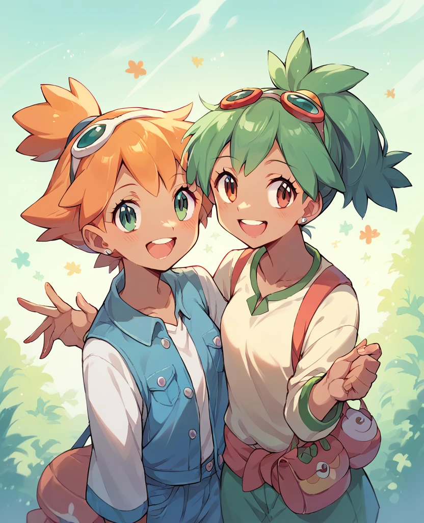 Character pokemon, Two girls , Misty , Irish , together, smile , friends 