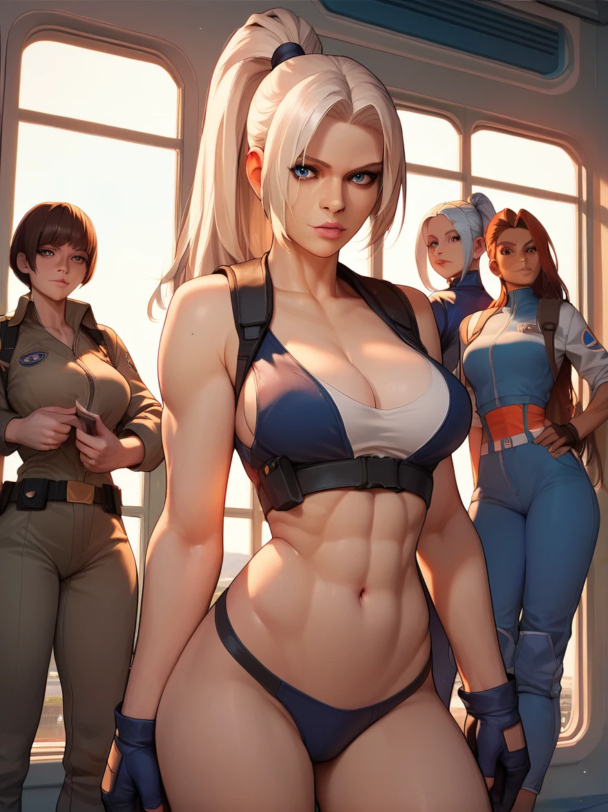 "Create a high-quality digital image portraying the voluptuous and sensual side of Android 18 from Dragon Ball. Choose a dynamic perspective and setting that accentuates her curves and allure. Ensure to capture her seductive features and confident demeanor. The final image should evoke a sense of allure and charisma, highlighting Android 18's captivating presence."