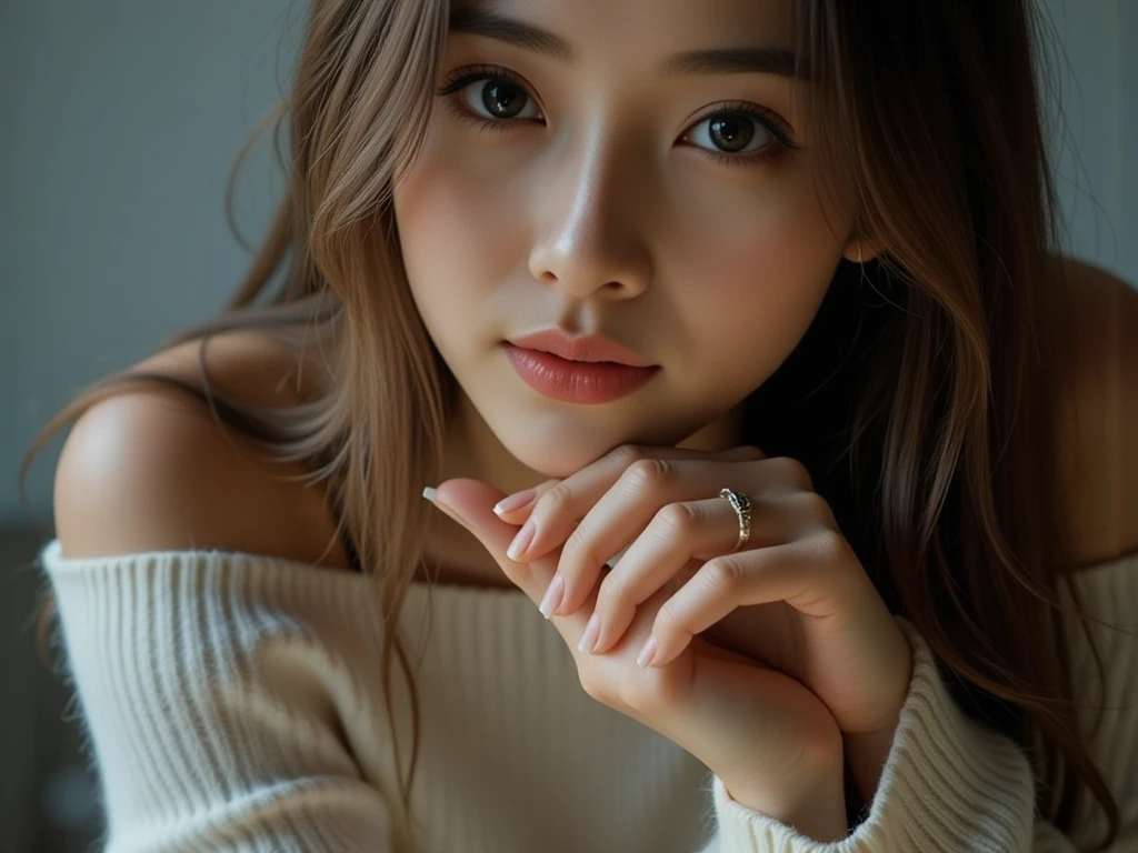 High image quality (8k image quality), high definition, outstanding work, appropriate subject depth, appropriate focus, Leica camera quality, RAW image quality, realistic、A woman studying at her desk、Detailed pupils, detailed lips, perfect hand, perfect finger、Perfect nails, detailed hands, detailed fingers, detailed nails