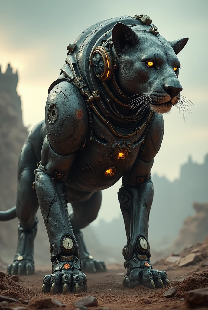 Portrait of a post-apocalyptic robot lion: detail maximizer , perfection style,