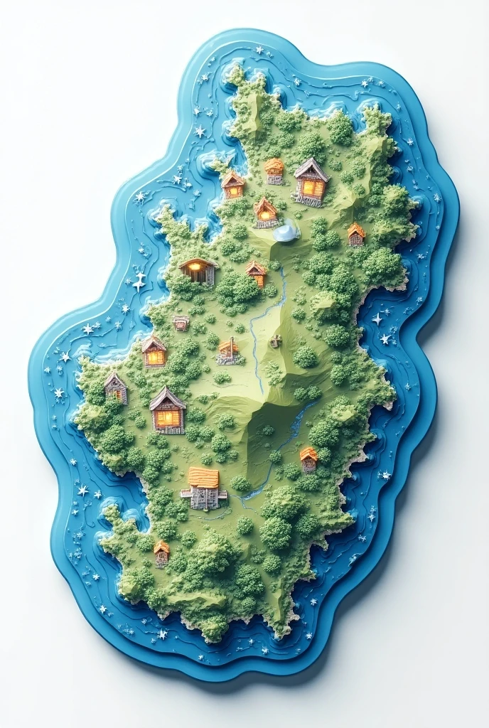 Make me a high-quality 3D sticker  (  island of Usedom map with elevations and lots of sparkle 

