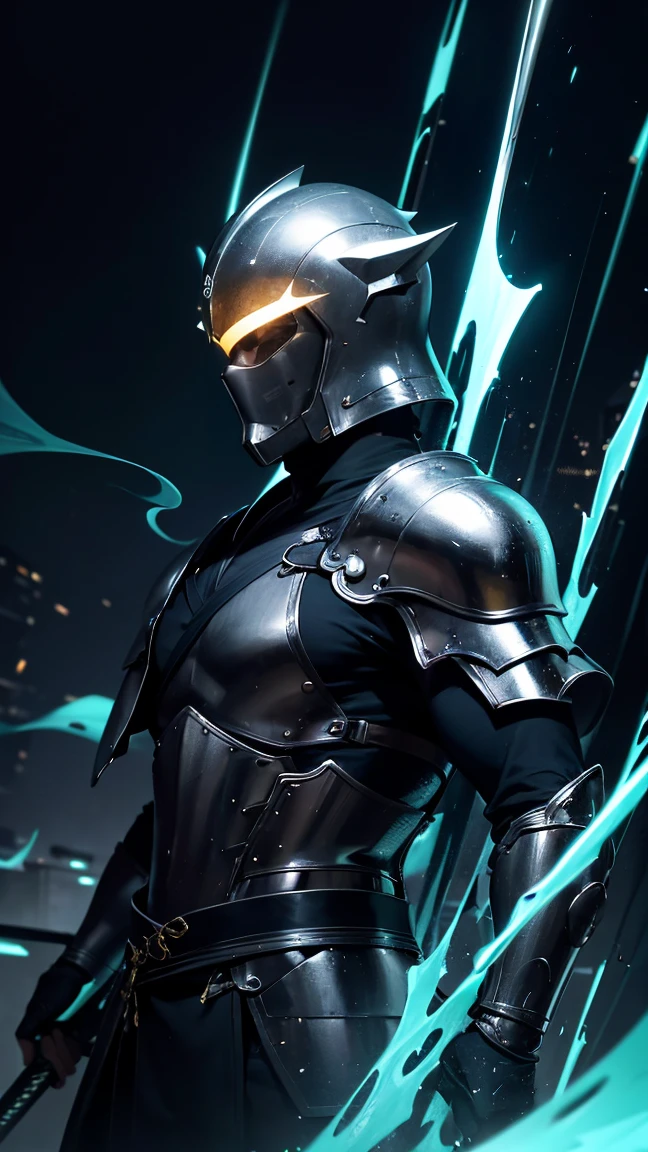 A stunning illustration of a mysterious ninja warrior from the future, clad in intricate CHROME metallic armor. The warrior’s face is hidden by a helmet, and his muscular arm is adorned with a unique NEON SILVER BLUE web pattern, suggesting a past injury or transformation. The sharp sword he wields glows in the neon light, ready for action. The background is a mix of dark, fiery blue tones and smoke, evoking an intense atmosphere that heightens the sense of anticipation in the scene. The bold stylistic text “AKURO” highlights the artist’s AI prowess, and the neon YELLOW text “REMIX” at the bottom pays homage to Hans Darias’ exceptional AI talent. This captivating artwork enchants viewers with its imaginative vision and impeccable execution. This is a masterpiece by Hans Darias Magic Prompt A captivating digital illustration of a futuristic ninja warrior, adorned with impressive chrome metallic armor and a hidden face. His muscular arm features a neon blue web pattern, suggesting a past injury or transformation. The glowing sword they wield is sharp and ready for action. The background combines dark, fiery blue tones with smoke, creating an intense and anticipatory atmosphere. The artist’s stylistic signature “AKURO” showcases the AI’s prowess, while the text “REMIX” acknowledges the AI ​​influence of Hans Darias. This extraordinary work of art captivates with its imaginative vision and exceptional execution, solidifying its status as a Hans Darias masterpiece.