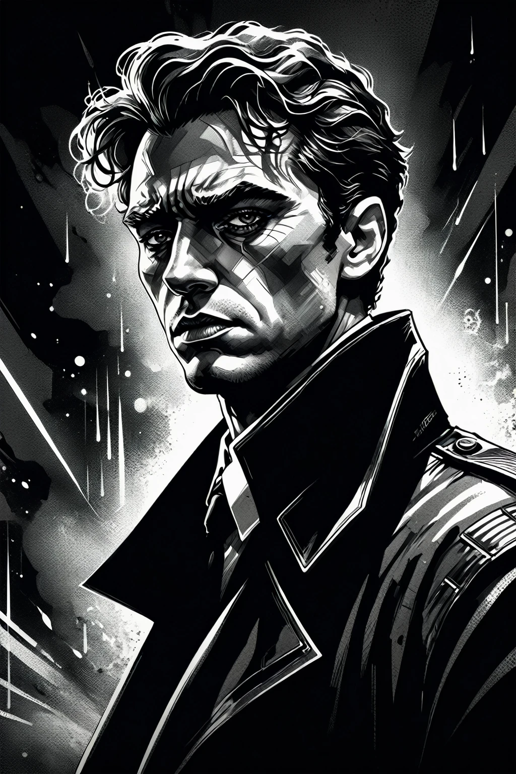 a close up of a person, drawn in a neo - noir style, drawn in a noir style, high contrast illustration, high contrast illustrations, black and white vector art, heroic style, noilm world character design, official illustration, by Pál Balkay, black and white ink style, vectorial art, vector ink drawing, by Jack Boul