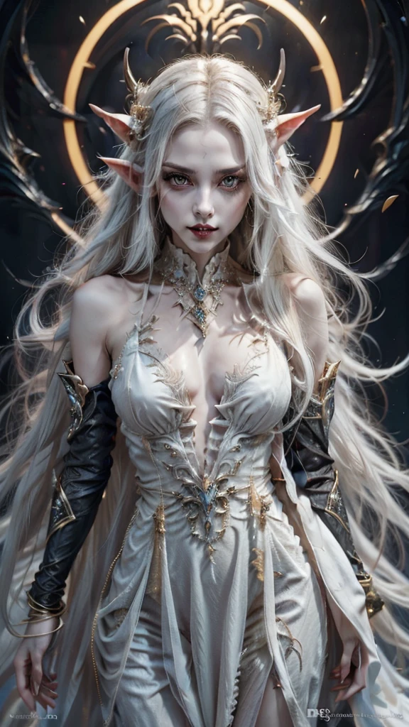 ((best quality)), ((masterpiece)), (detailed), 1girl, off-shoulder, Character design, female, dynamic poses, long white grey hair, grey white eyes, very skinny, detailed, best quality, no accesoires around the neck, no shoes, prominent collarbones, skinny arms, flat stomach, visible hip bones, full body, detailed gothic, NSFW, Very dramatic and cinematic lighting, cosmic horror, grim-dark, side-lighting, perfect face, NSFW