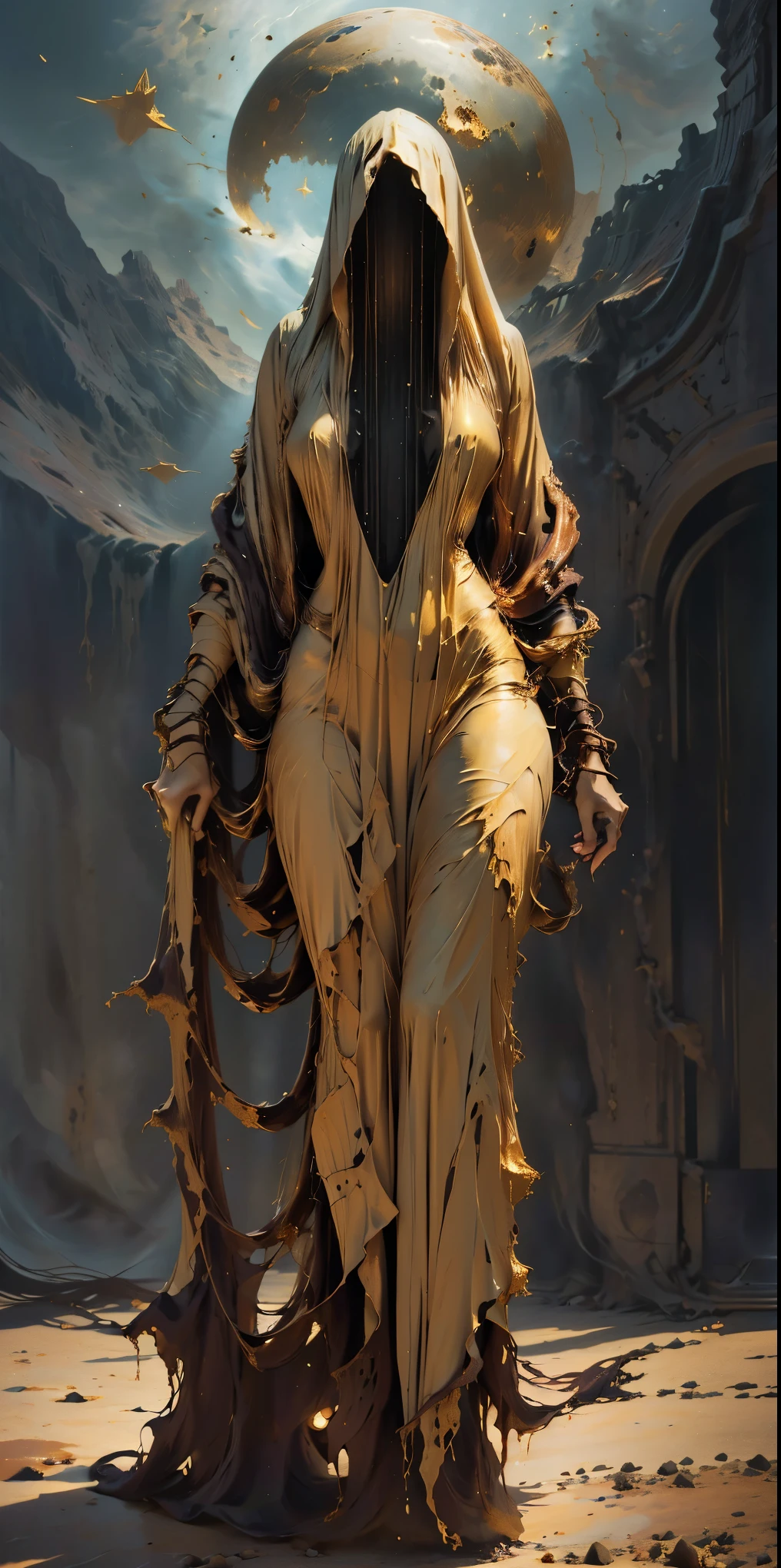 (body formed by galactic liquid mauevine and black metallic paint twisting into a beautiful interpretation of the female figure), necromancer,  au naturel,((complex galactic metallic colours in the foreground)), (( fluid mechanics, the loveliest smooth scale face makeup, smirky expression)) - red, black and gold, onyxia, metallic color palette g0s1, cosmic nebula, starfield