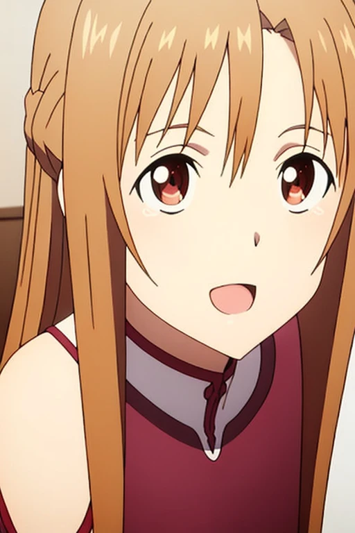 ((Best Quality)), ((masterpiece)), (be familiar with),  perfect face, indoor, bedroom,  is watching viewers,
One woman, Yuuki Asuna,
 open mouth , Ecstatic expression, blush, smile,
Small breasts,  flat chest, , ,  kids, Girl,
Long Hair,  long hair,
Leg spread,