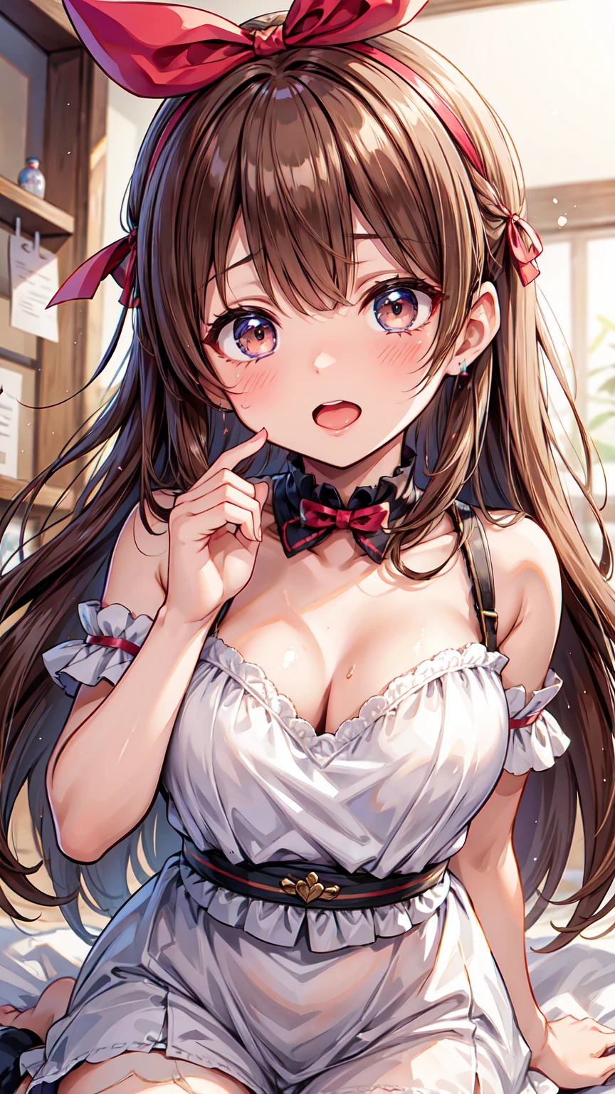 Idol、 brown hair long hair、 Hair Ribbon 、Ahegao