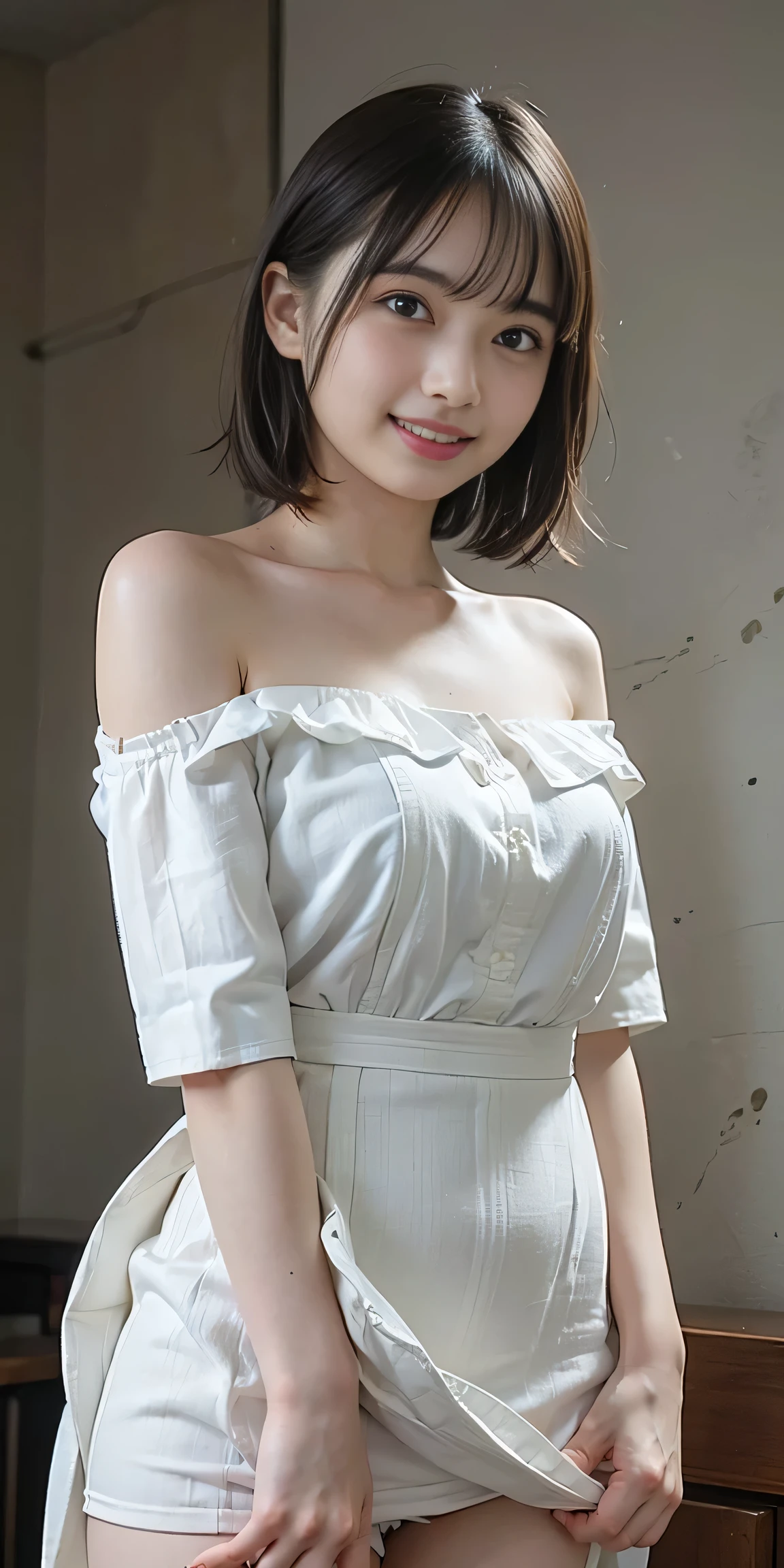 8K、Raw photography。top-quality、hightquality、Extreme Detail Photography、Eye for extreme detail、Super Detail Face、Hair in super detail、Super detail body、(Photography Lighting:1.3)、1girl in、The face is about 20 years old.、Puffy eyes、big eye、Eyes in good shape。Brown-eyed、dark brown short hair、good lips、Small lips、(Medium chest:1.3)、good breasts、Natural makeup、a sailor suit、crouching down、Open your crotch、panties on、My crotch panties are wet with white liquid、1girl in, Japanese, Raw photo, Best Quality, masutepiece, ultra-detailliert, 超A high resolution, Realistic, bed,(​masterpiece:1.3), (8K, Photorealsitic, Raw photography, Top image quality: 1.4), japanes, (1girl in), beauitful face, (Lifelike face), (A dark-haired, short-hair:1.3), Beautiful hairstyle, realisticeyes, Eyes in Beautiful Details, (real looking skin), Beautiful skins, enticing, 超A high resolution, A hyper-realistic, high detailing, the golden ratio, (Detal Face:1.2), see the beholder,A smile,opened white shirt,middlebreasts,is standing,put hands on the hip、hard 、Pubic hair is coming out、Pubic hair is visible、hard