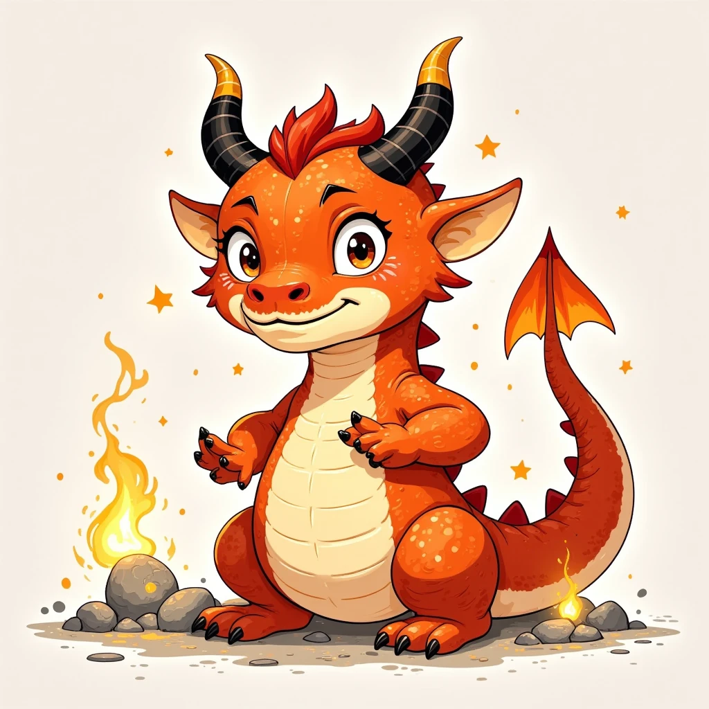 Cartoon illustration style,  hand-drawn illustration, 1shtx1, A young, irritable dragon. Their numbers have been dwindling