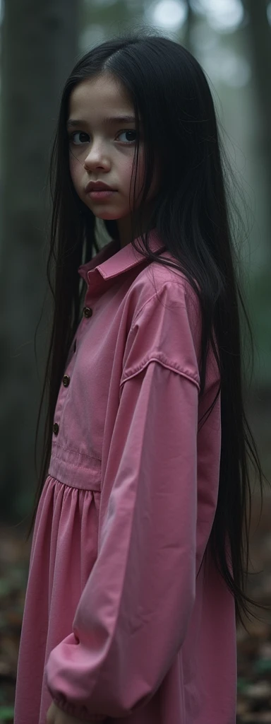 girl with long hair and pink clothes, darkness