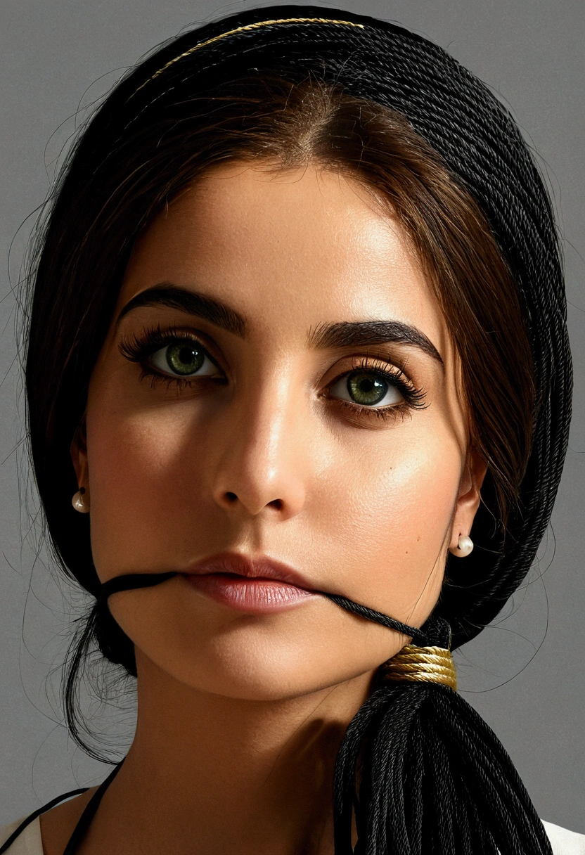 (damselpose:1.3, black rope:1.2), (detailed beautiful eyes and detailed face, masterpiece side light, masterpiece, best quality, detailed, high resolution illustration), taken in the early 2020s, profile image, 3 0 years old woman, 30 years old woman, beautiful iranian woman, profile portrait, by Emma Andijewska, greek ameera al taweel, sara ali, by Tom Wänerstrand