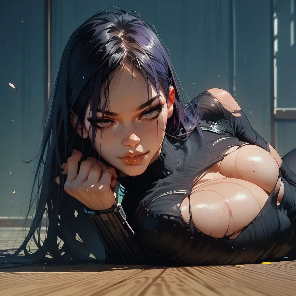 score_9, score_8_up, score_7_up,Psylocke, sexy Asian with black hair, black leotard, ripped, leggings, sexy, big breasts, Marvel Comics, anime art, comic art, anime, in the style of Marc Silvesti