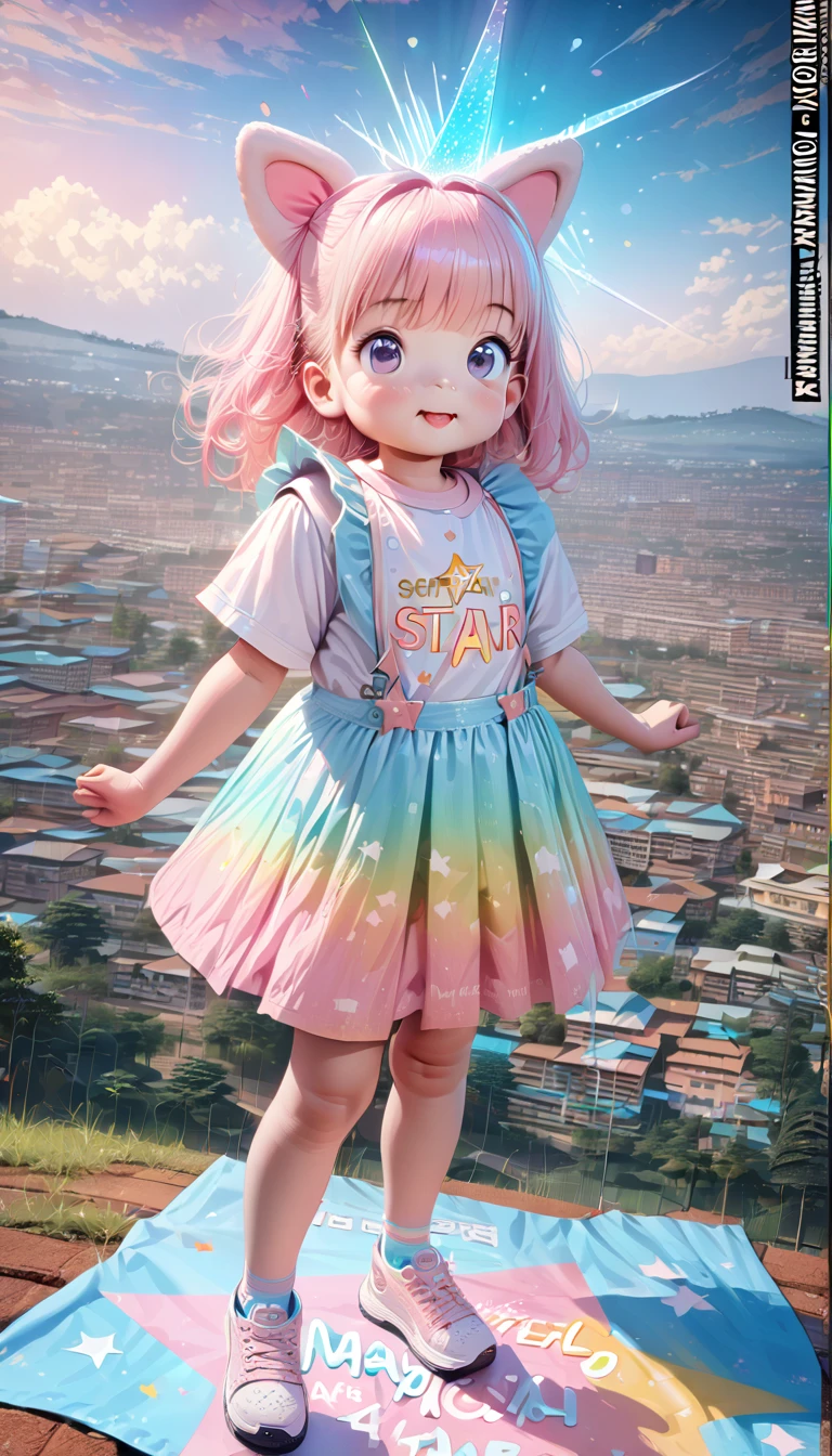 (Best Quality,4K,8k, Kampala,masterpiece:1.2),  Ultra Details , Realistic, cute, Cute, Adorable,  pastel colors ,  anime style,  soft writing,  Vivid Color Style , fantasy background, Shining Star, Magical atmosphere