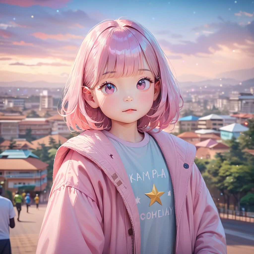 (Best Quality,4K,8k, Kampala,masterpiece:1.2),  Ultra Details , Realistic, cute, Cute, Adorable,  pastel colors ,  anime style,  soft writing,  Vivid Color Style , fantasy background, Shining Star, Magical atmosphere