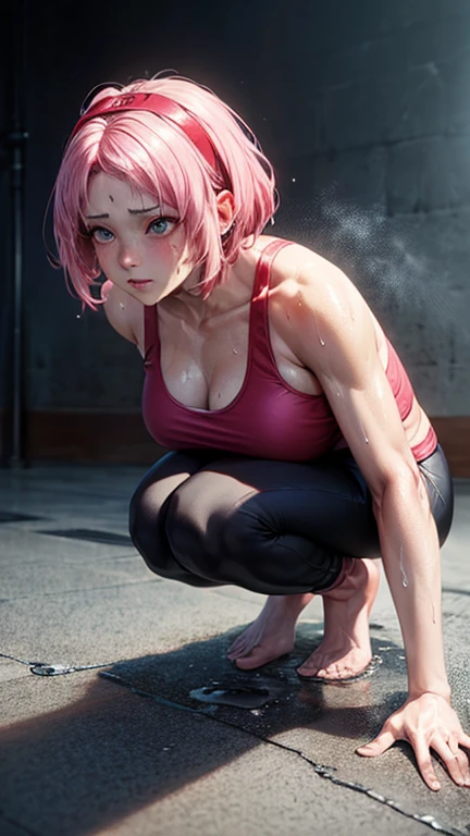 (high quality masterpiece), (  Unreal Engine ), reality:1.8,  Ultra-high definition ,    Rich Contrasts  , high quality, 8k,   high resolution texture ,   Incredible absolute resolution  , Advanced Settings   , colorful, Clear Image, Sharp focus,    digital blending  , (   Hasselblad Pictures    , Distorted angle of view), 

One Girl, Haruno Sakura, pink hair, big breasts, clavicle , (Hot Yoga, Sweat makes yoga wear transparent), (((incontinence))), (((Pee))), (((Sweat puddles on the floor ))), indoor, Hot Yoga,