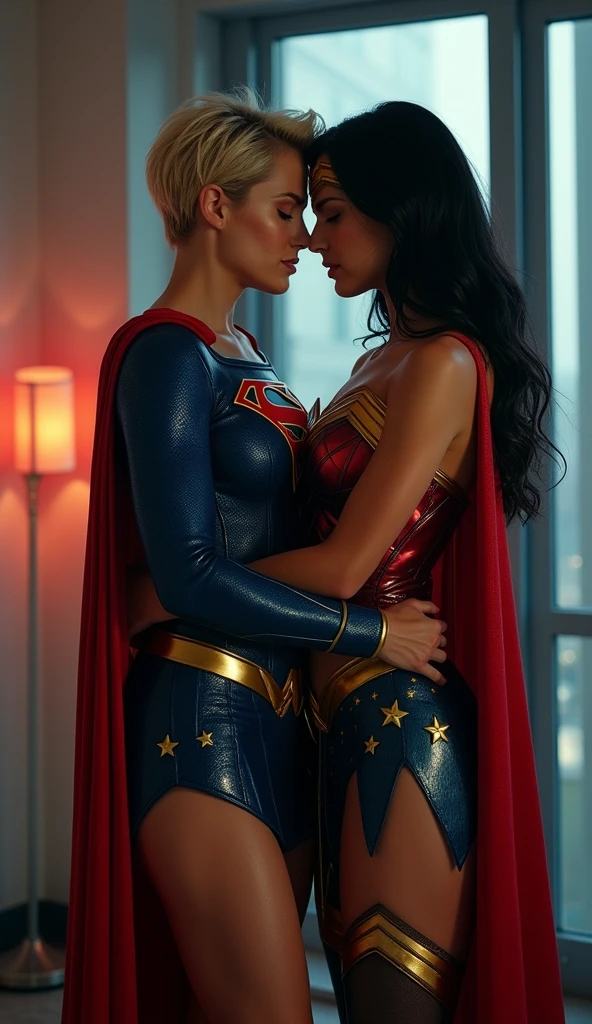 Super man hug wonder woman back said