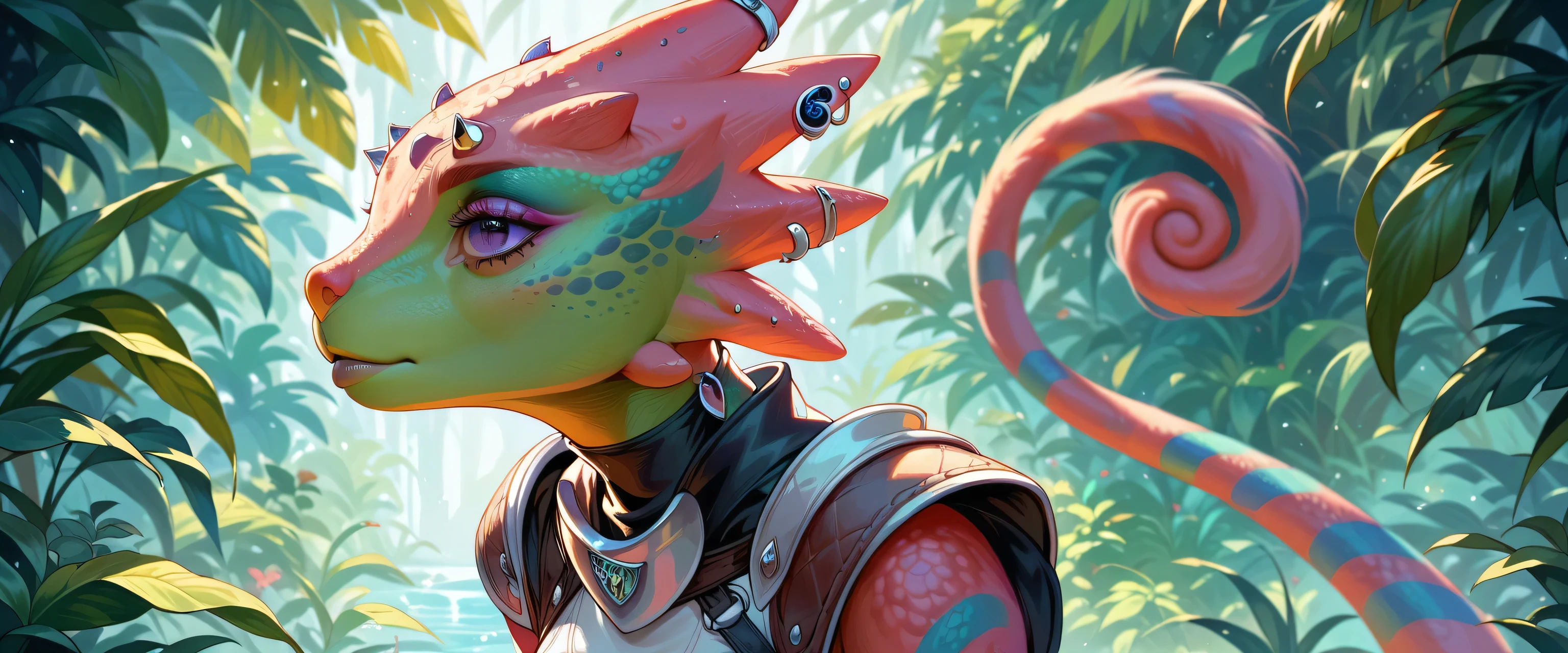 Revealing Chameleon Armor, Sexy Chameleon Woman, ((Furry)), Reptile Girl, Lizard Girl, Lizard Mouth, ((Chameleon Eyes))