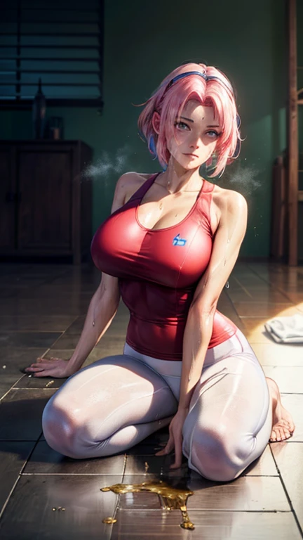 (high quality masterpiece), (  Unreal Engine ), reality:1.8,  Ultra-high definition ,    Rich Contrasts  , high quality, 8k,   high resolution texture ,   Incredible absolute resolution  , Advanced Settings   , colorful, Clear Image, Sharp focus,    digital blending  , (   Hasselblad Pictures    , Distorted angle of view), 

One Girl, Haruno Sakura, pink hair, big breasts, clavicle , (Hot Yoga, Sweat makes yoga wear transparent), (((incontinence))), (((Pee))), (((Sweat puddles on the floor ))), indoor, Hot Yoga,