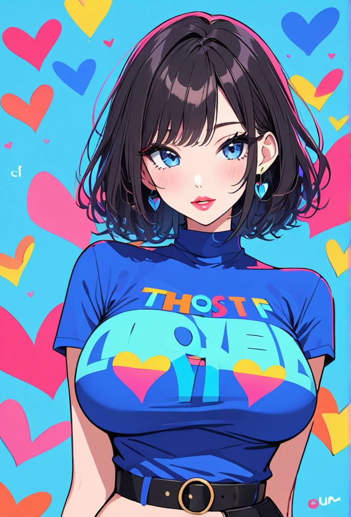 Ultra-realistic Yayoi Kusama colorful style, Simple lines acronym abstract art，(((The most beautiful woman of all time))), (((Lips in love))), Colorful hearts, stylish design, Dark Eyes, (((The background is Jun))), (((Cute Protozoan)))(blue eyes )(looking at viewer)((Big breasts))

