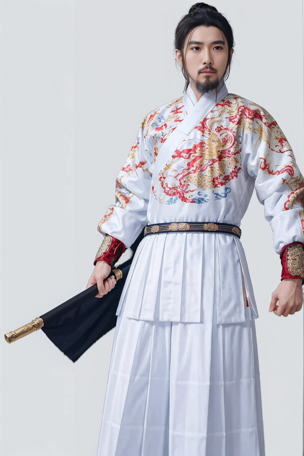 1boy, masterpiece, 8k, best quality, photorealistic, feiyufu, random color feiyufu costume, white background