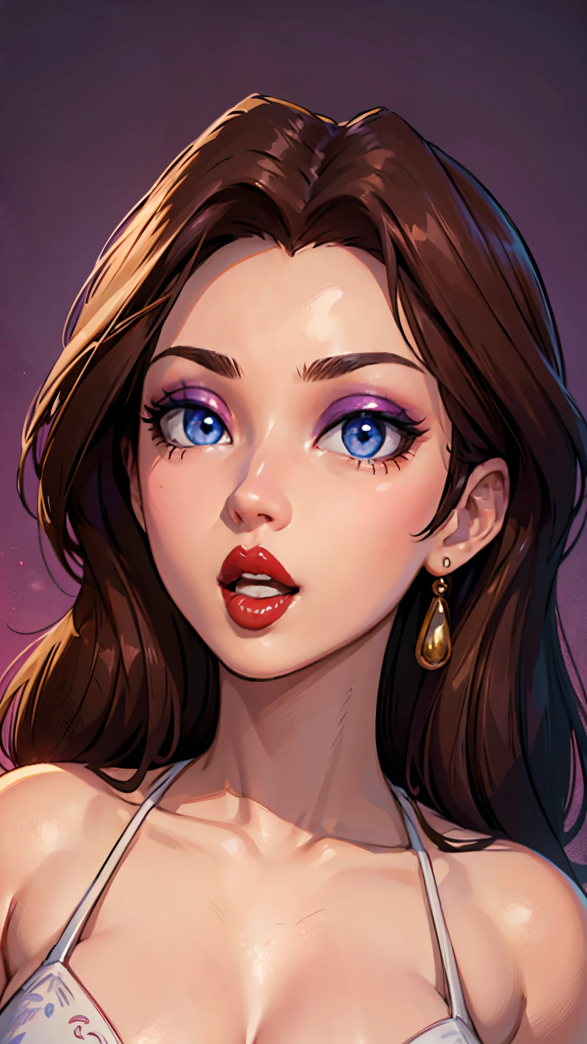 Must Piece, (Solo: 1.1), Perfect Face, (Bright Lighting: 1.2), Beautiful Eyes, Beautifully Detailed Face, Perfect Lighting, Absolutely necessary for the piece, Top Quality, () MILF, () 30 year old woman, red lips, lips, lipstick, red lips, thick lips
8K, high quality, animation, married woman, fair-skinned, beautiful, beautiful face, beautiful, bright, highlights in eyes, sexy, beautiful line drawing.Brown hair color, dark facial make-up, dark purple eyeliner, blue eyes, ((depicting head only)), simple background, open mouth, (tongue out),