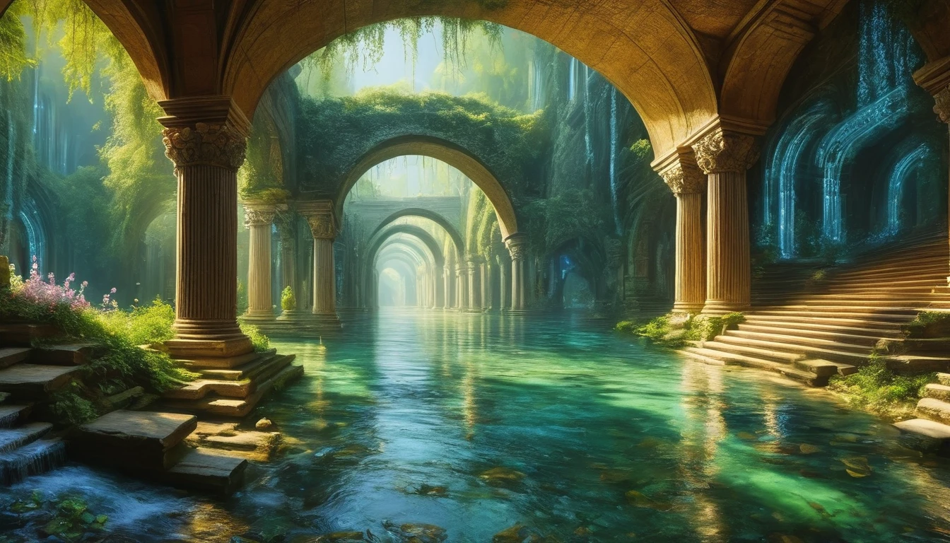 ( masterpiece , acrylic painting: 1.8).  Deep inside an ancient underground river lies a gateway to a legendary treasure hidden inside a Pandora's box., Groundwater makes its way through labyrinthine passages .,  Shrouded in mystery and guarded by the whispers of forgotten civilizations .,  masterpiece ,  super detail , highres, 16K