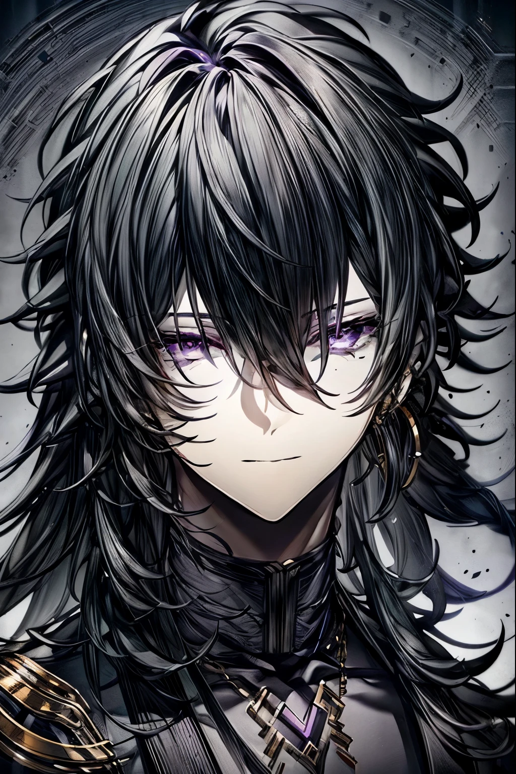 (masterpiece best quality perfect face expressive eyes) 1 boy (male) long, flowing black hair dark purple eyes Dark green gradient (doctor's uniform), intricate details, detailed, mature, fantasy, cinematic lighting, dramatic shadows, bright colors, digital painting, concept art,