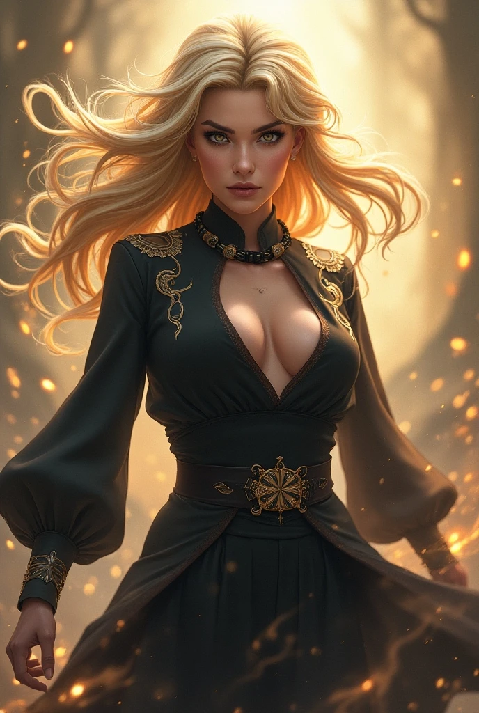 (((((Young woman))))), masterpiece, ultra detailed, 8k portrait, RAW photo, portrait photography, perfect face, ((Fantasy)), 1 woman, (((female mage))), 16 years old, perfect body, blonde hair, fire background