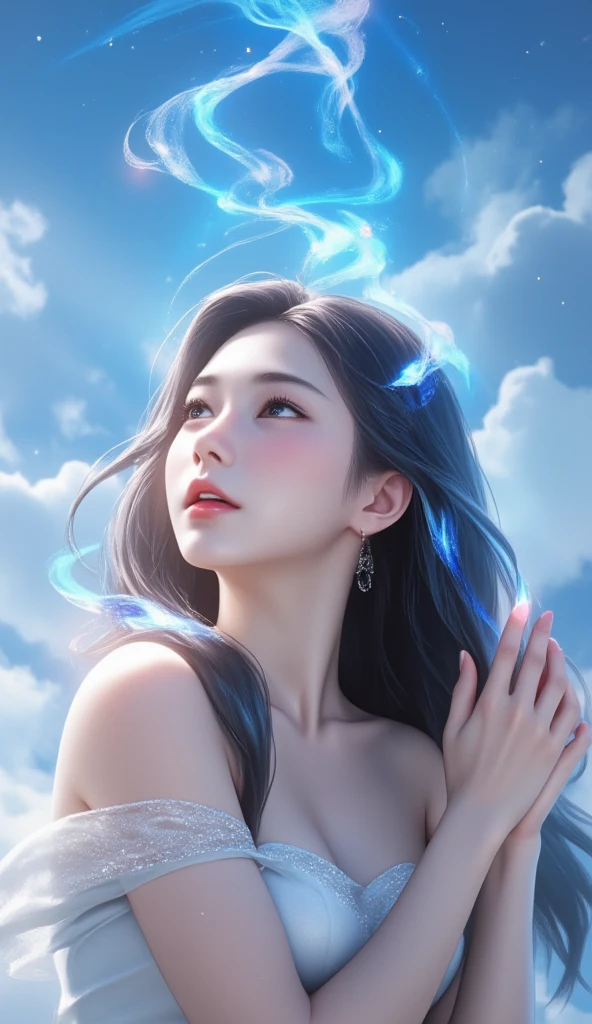 A beautiful woman looking at the sky