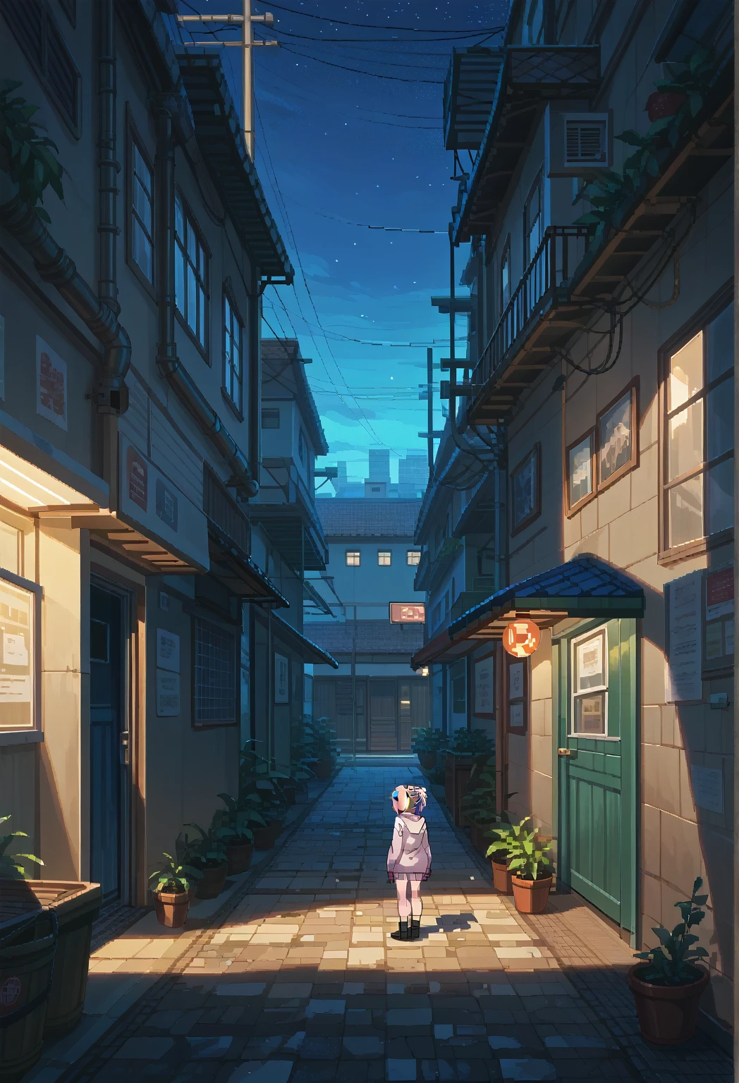 Back alley at night、Nanakusa Nazuna | Yofukashi no Uta、 pixel art