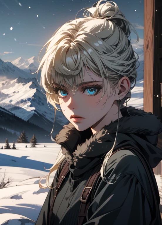 1girl, blonde hair, blue eyes, beautiful detailed eyes, beautiful detailed lips, extremely detailed eyes and face, longeyelashes, winter clothing, cowboy shot, in a winter wonderland, snow, ice, pine trees, mountains, (best quality,4k,8k,highres,masterpiece:1.2),ultra-detailed,(realistic,photorealistic,photo-realistic:1.37),HDR,UHD,studio lighting,ultra-fine painting,sharp focus,physically-based rendering,extreme detail description,professional,vivid colors,bokeh,winter,cold,frozen,icy,snowy,christmas