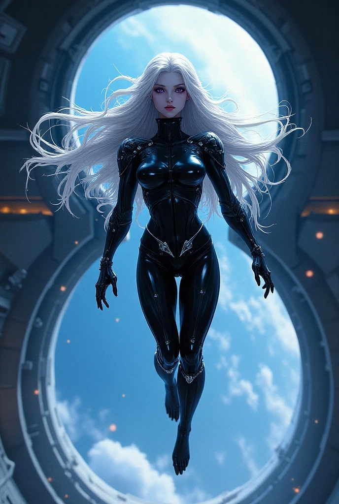 ((best quality)), ((masterpiece)), (detailed), ethereal beauty, perched on a cloud, (fantasy illustration:1.3), enchanting gaze, captivating pose, delicate wings, otherworldly charm, mystical sky, (Luis Royo:1.2), (Yoshitaka Amano:1.1), moonlit night, soft colors, (detailed cloudscape:1.3), (high-resolution:1.2)
CARTOON_DC_silver_banshee_ownwaifu, www.ownwaifu.com, 
(no pupils:1.1),  solid_eyes, white eyes, long hair, breasts, earrings, white hair, very long hair, colored skin, large breasts, mask, facepaint, makeup, multicolored hair, floating hair, lipstick, absurdly long hair, curvy, toned, narrow waist, big hair, white lips, 
skull earrings, jewelry, earrings, bodysuit, skull, thighhighs, leotard, cleavage, 
<lora:CARTOON_DC_silver_banshee_ownwaifu-15:0.7>
