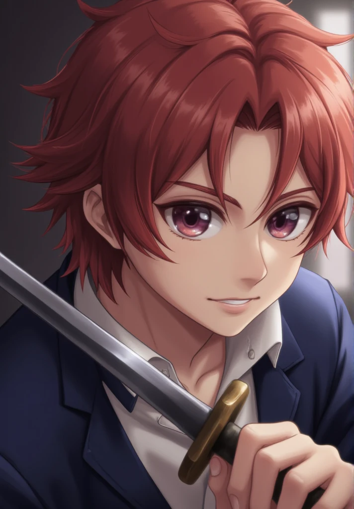   a close up of a person holding a sword and a sword,  A portrait of a character inspired by Kamisaka Sekka , shutterstock, what is?, Demon Hunters art style,  fanart by Rui from Demon Slayer , Kimetsu no yaiba, handsome boy in art from Demon Slayer , Tanjiro Kamado, Mushoku tensei, Also, official character art