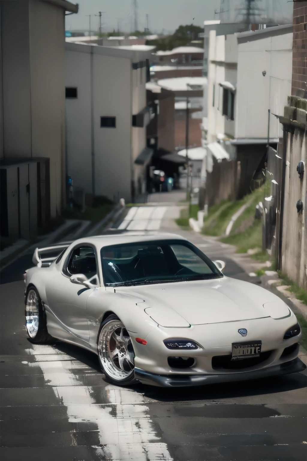  -tuned RX7,A beautiful woman wearing a  standing beside a car,accurate,  anatomically correct, Best Quality, Ultra Wide Angle, 