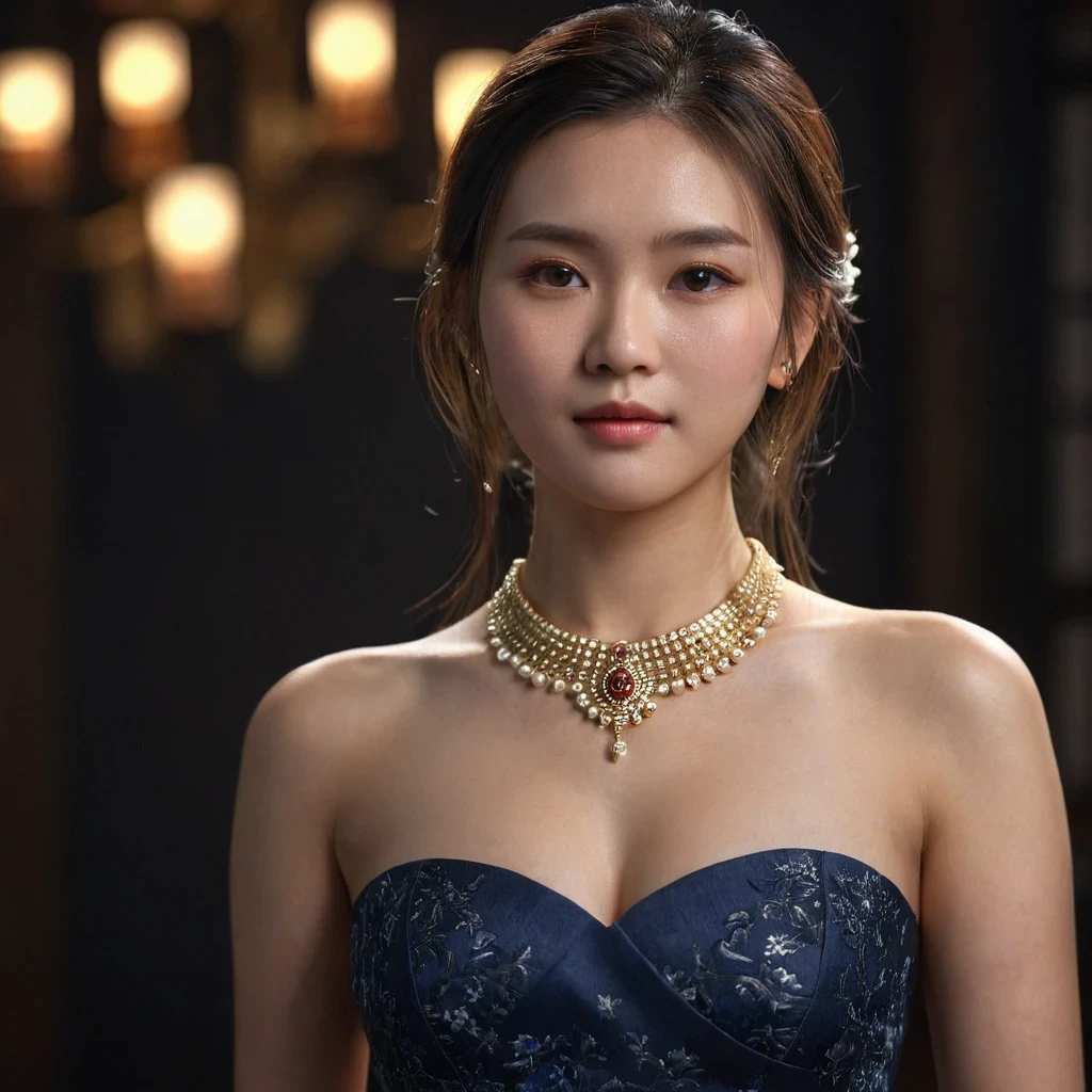 best quality, masterpiece, highres, 1girl, china dress, hair ornament, necklace, jewelry, Beautiful face, upon_body, tyndall effect, photorealistic, dark studio, rim lighting, two tone lighting, (high detailed skin:1.2), 8k uhd, dslr, soft lighting, high quality, volumetric lighting, candid, Photograph, high resolution, 4k, 8k, Bokeh, medium breasts,