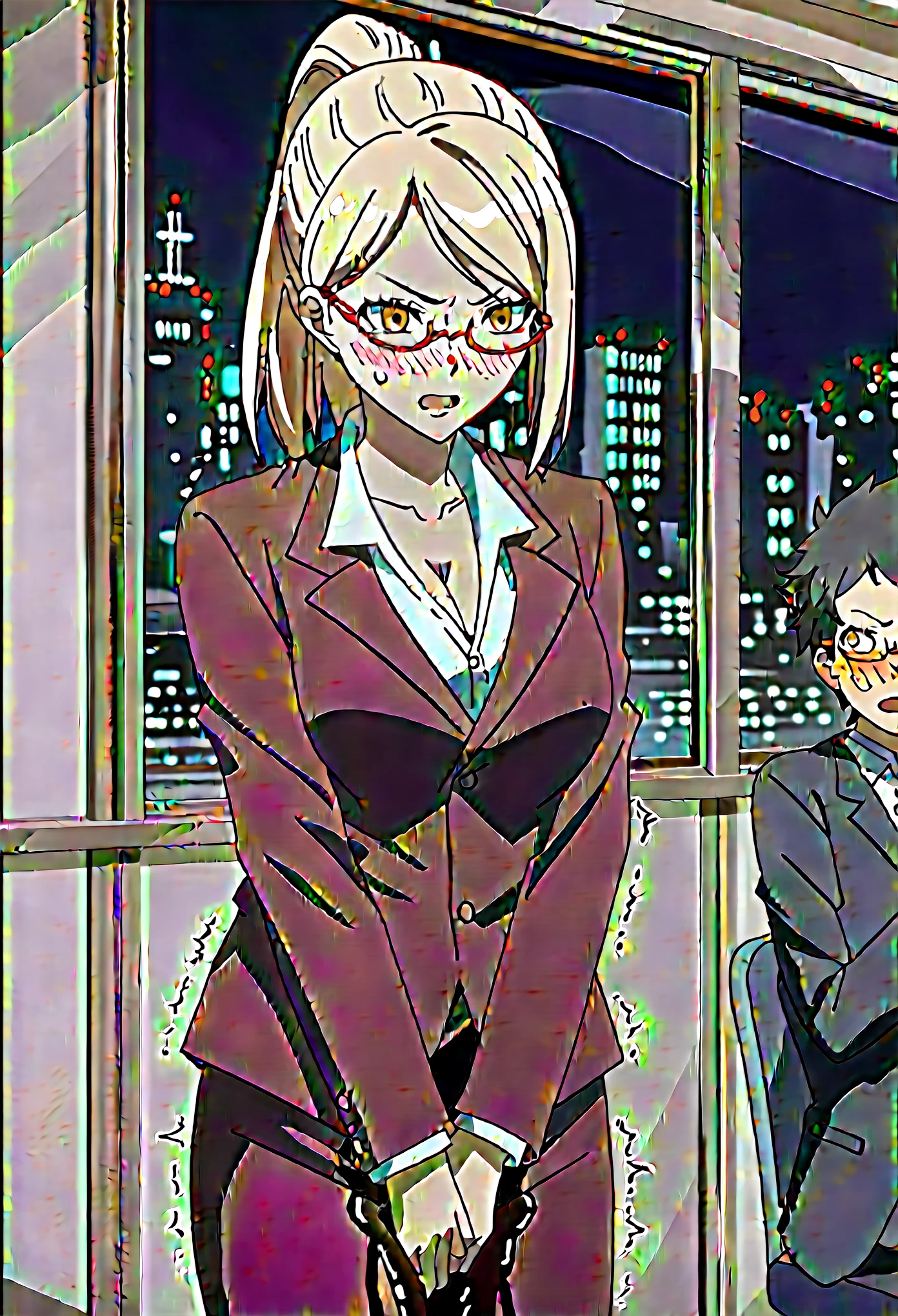 masterpiece, Highest quality, 1 person,( Large Breasts,Are standing, View your audience,),Detailed Background、A person who writes in detail、Accurate human body、Knowledgeable person、Accurate 5 fingers,Mature Woman,Thighsが太い,Cruby Body, Nishikigi chisato, bob cut, hair ribbon,lycoris uniform, two-tone dress, red dress, grey dress, neck ribbon, long sleeves,cyclone \(for once\),Long sleeve、Thighs、alone,TranT, (train interior), netorare, chikan, grabbing, hetero, pussy juices, molestation, public indecency, public use,faceless male fingering, 2boys, faceless male, assisted exposure,slave collar