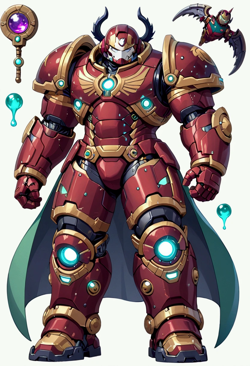 ((illustration)), (best quality)), ((masterpiece)), (detailed), white background, full body, solo, male focus, front view: 1.5, Hulkbuster1024, knight armor, primaries helmet, 