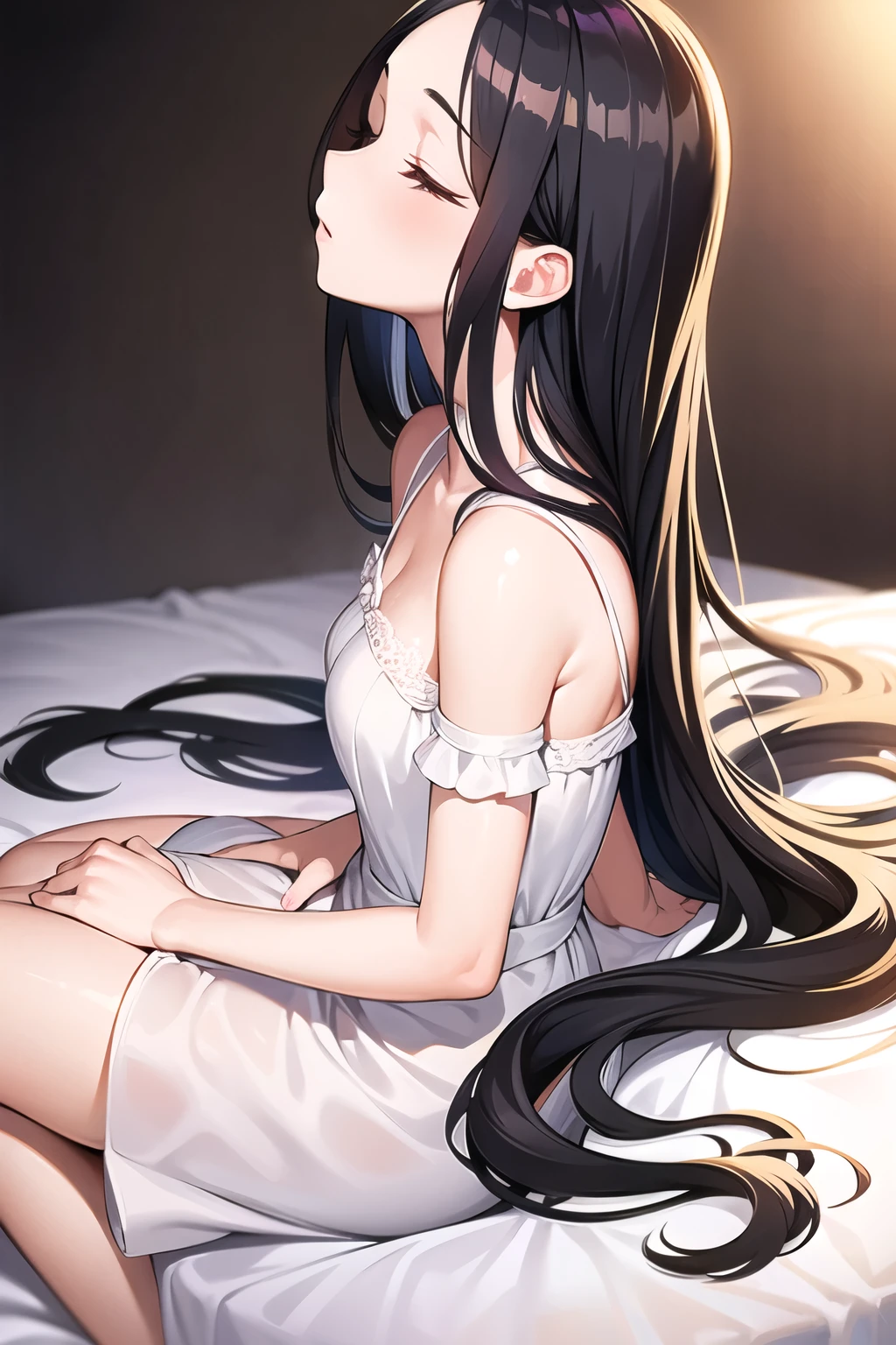 
A crying young lady with long black hair、２０age、clear、White luxurious lace long slip、In underwear、A middle-aged man forcefully hugs and kisses her、Cowgirl、Private room、Shyness、resistance、fear